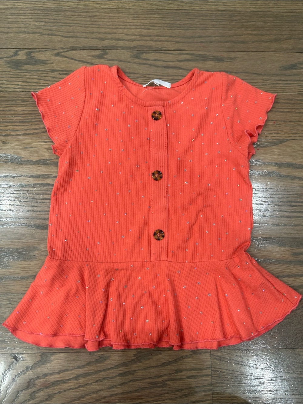 Girls Orange Gold Glitter Shirt Size 6 – Brand New